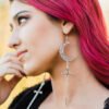 Vintage Hand Sword Crescent Moon Earring Gothic Wiccan Jewelry