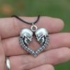 Vintage Heart Couple Skull Pendant Necklace Biker Punk Gothic Jewelry For Women Men