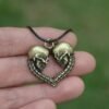 Vintage Heart Couple Skull Pendant Necklace Biker Punk Gothic Jewelry For Women Men