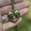 Vintage Heart Couple Skull Pendant Necklace Biker Punk Gothic Jewelry For Women Men