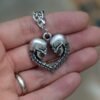 Vintage Heart Couple Skull Pendant Necklace Biker Punk Gothic Jewelry For Women Men