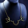 Vintage Hollow Moon Antlers Deer Pendant Necklaces Witch Jewelry