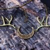 Vintage Hollow Moon Antlers Deer Pendant Necklaces Witch Jewelry