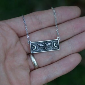 Vintage Moth Skull Dead Head With Moon Necklace Gothic Jewelry For Women