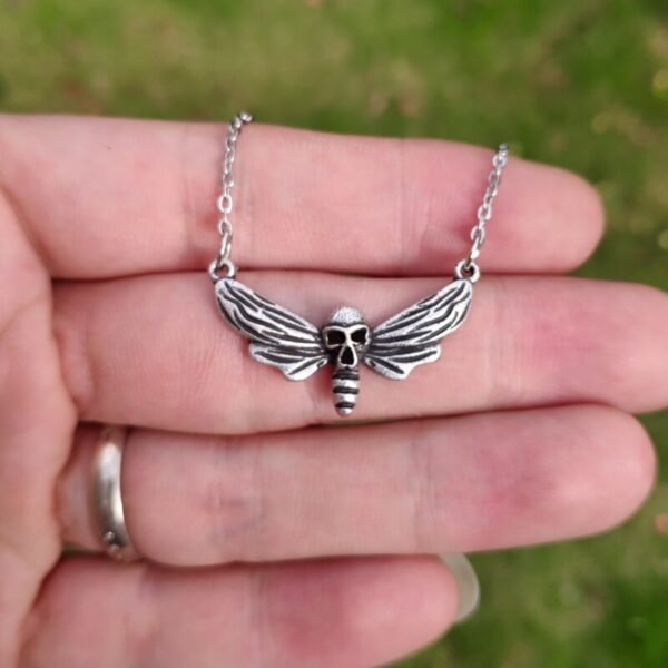 Vintage Moth Skull Dead Head With Moon Necklace Gothic Jewelry For Women