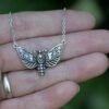 Vintage Moth Skull Dead Head With Moon Necklace Gothic Jewelry For Women