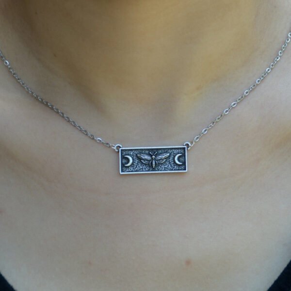 Vintage Moth Skull Dead Head With Moon Necklace Gothic Jewelry For Women