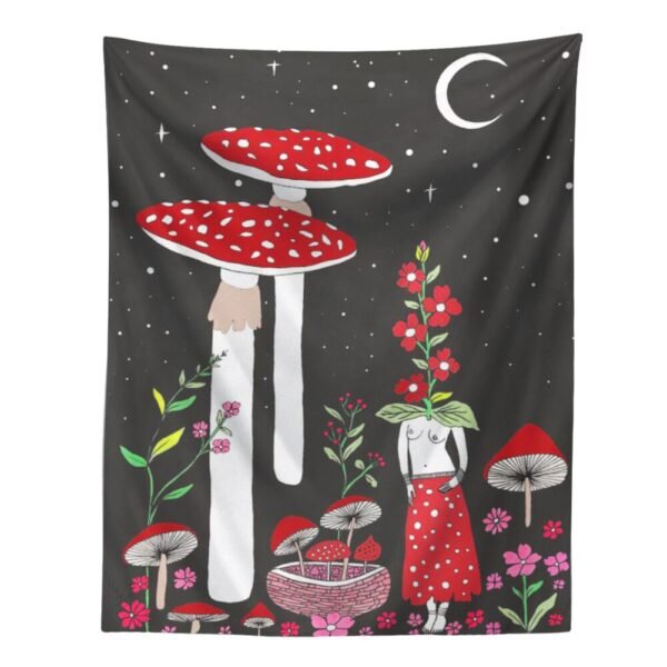 Vintage Mushroom Tapestry Wall Hanging Psychedelic Moon Tapestry Flower Girls Tapestry Colorful Vertical Tapestry for Room