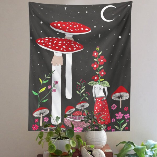 Vintage Mushroom Tapestry Wall Hanging Psychedelic Moon Tapestry Flower Girls Tapestry Colorful Vertical Tapestry for Room