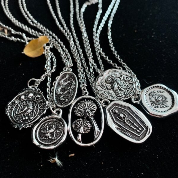 Vintage Pendant Skull Necklace Snake Necklace Mushroom Necklace Lion Necklace Demon Eye Necklace Moon Bird Necklace Gothic Gift