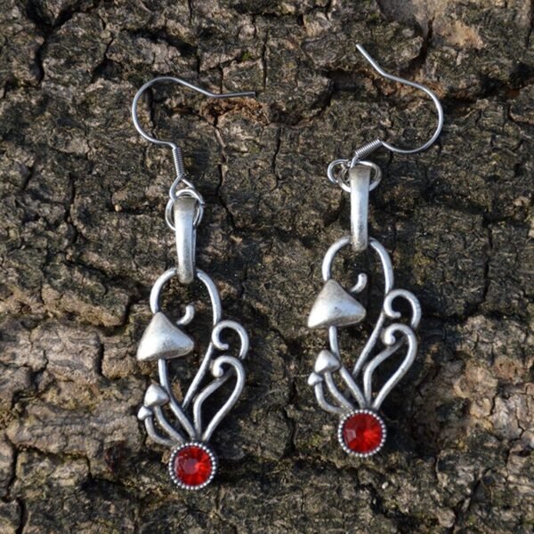 Vintage Silver Crystal Mushroom Dangle Earrings Cute Jewelry For Women