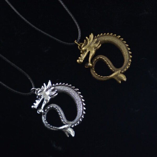 Vintage Silver Dragon Pendant Necklace Gothic Jewelry for