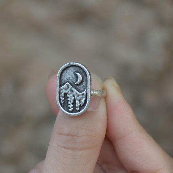Vintage Silver Forest Moon Adjustable Ring For Women