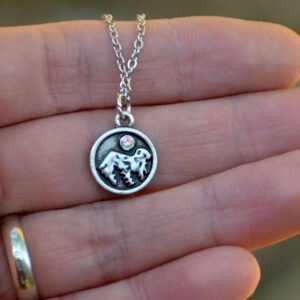 Vintage Silver Mountain Crystal Moon Pendant Neckalce Forest Tree Jewelry For Women