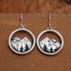 Vintage Silver Three-dimensional Round Mountain Hollow Pendant Earrings Wicca Holiday Birthday Gift