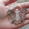 Vintage Silver Twig Branch Aura Quartz Pendant Witch Talisman Gift Gothic Woodland Magic Necklace