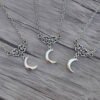 Vintage Silver Witch Crescent Moon Pendant Pagan Wiccan Jewelry For Gift