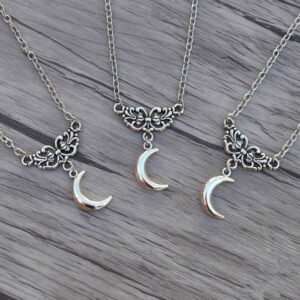 Vintage Silver Witch Crescent Moon Pendant Pagan Wiccan Jewelry For Gift