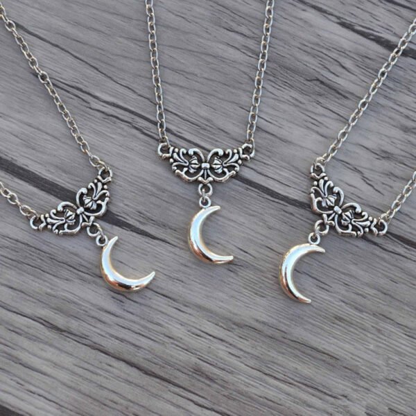Vintage Silver Witch Crescent Moon Pendant Pagan Wiccan Jewelry For Gift