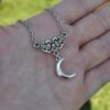 Vintage Silver Witch Crescent Moon Pendant Pagan Wiccan Jewelry For Gift