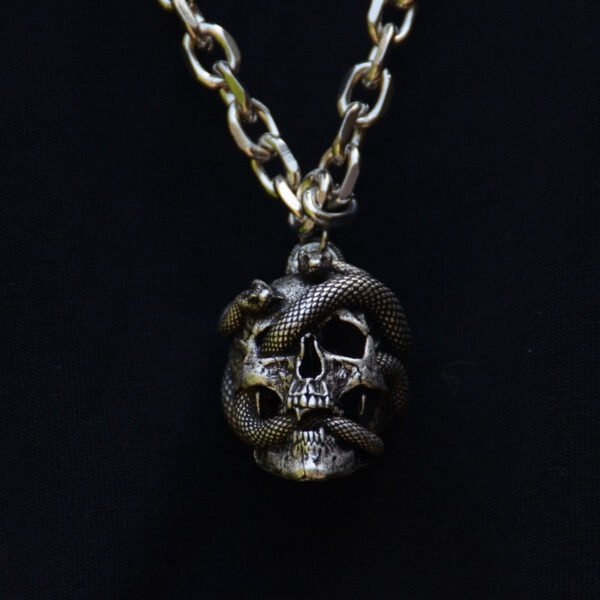 Vintage Skull Snake Pendant Necklace Medusa Snake Skull Wiccan Necklace Gothic Pagan Jewelry