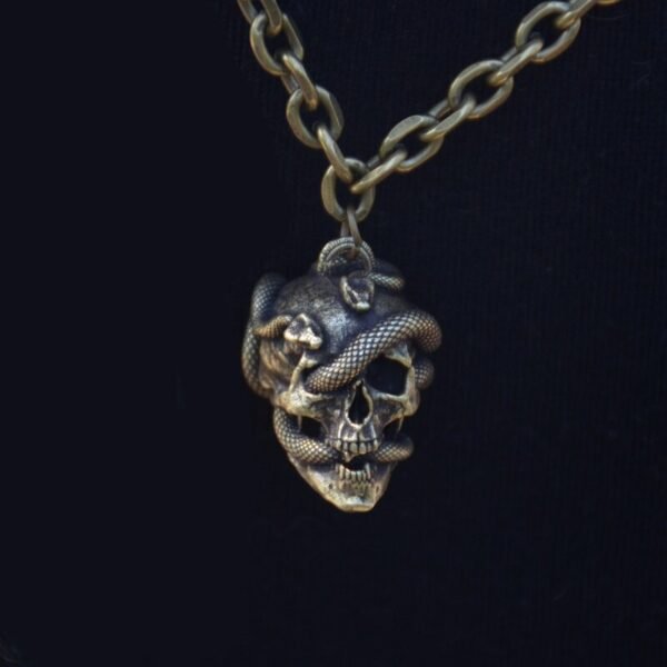 Vintage Skull Snake Pendant Necklace Medusa Snake Skull Wiccan Necklace Gothic Pagan Jewelry