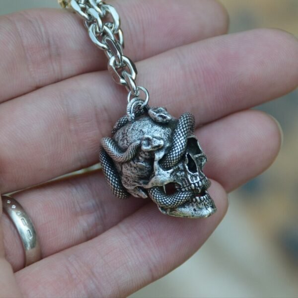 Vintage Skull Snake Pendant Necklace Medusa Snake Skull Wiccan Necklace Gothic Pagan Jewelry