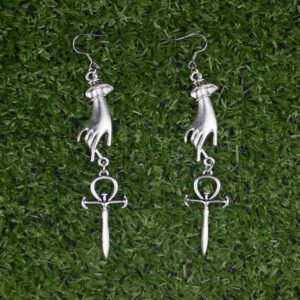Vintage Victorian Hand Vampire Ankh Dangle Earrings Witch Jewelry For Gift