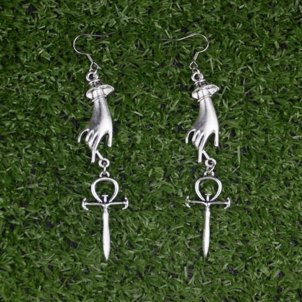 Vintage Victorian Hand Vampire Ankh Dangle Earrings Witch Jewelry For Gift