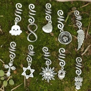 Vintage-Viking-Spiral-Hair-Braid-Moon-Pentagram-Sun-Angel-Wing-Skull-Emblem-Hair-Bead-Jewelry-Hair Vintage Viking Spiral Hair Braid Moon Pentagram Sun Angel Wing Skull Emblem Hair Bead Jewelry