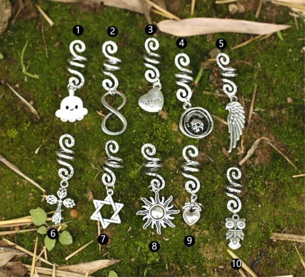 Vintage Viking Spiral Hair Braid Moon Pentagram Sun Angel Wing Skull Emblem Hair Bead Jewelry