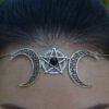 Vintage Wiccan Crescent Moon Pentagram Head Chain Wedding Hair Jewelry Crown For Bride Witch Pagan Jewelry