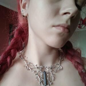 Vintage Witch Fantasy Forest Pendant Black Titanium Raw Quartz Branches Necklace Pagan Jewelry