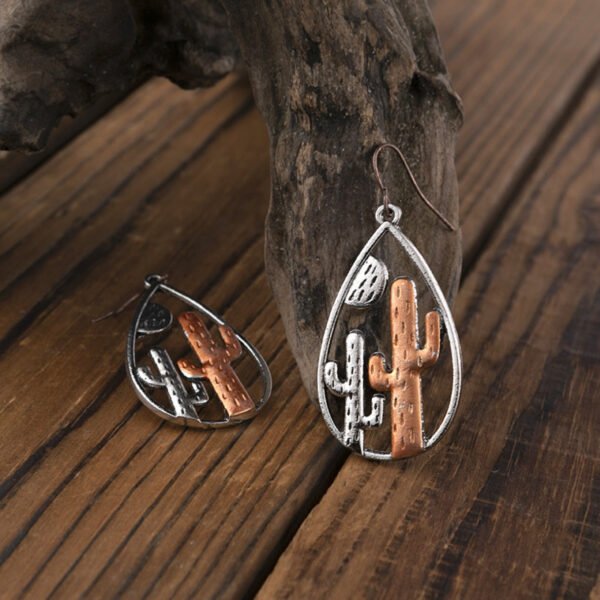 Vintage two-tone desert cactus pendant earrings personalized jewelry ladies Wicca holiday birthday gift