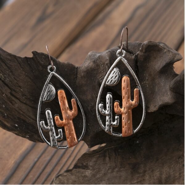 Vintage two-tone desert cactus pendant earrings personalized jewelry ladies Wicca holiday birthday gift