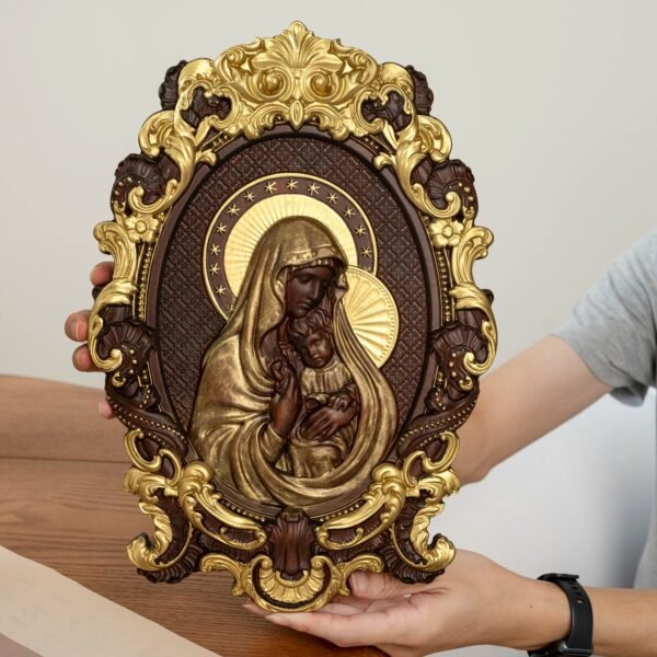 Virgin Mary and Baby Jesus Wood Carving, Catholic Religious Home Hanging Decoration, Christian Saints Gift