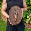 Virgin Mary of Guadalupe statue, oval wood carving ornament, home wall art decoration, catholic religious figure, christian gift