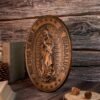 Virgin Mary of Guadalupe statue, oval wood carving ornament, home wall art decoration, catholic religious figure, christian gift