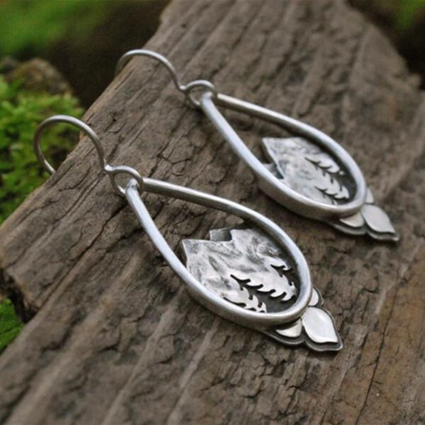 Water drop mountain forest tree earrings silver mountain pine round pendant earrings Wicca holiday birthday gift