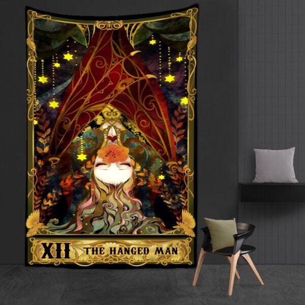 Western Witch Tarot Card Pattern Blanket Tapestry Wall Hanging  Witchcraft Psychedelic Decor Moon Sun Flower Mandela Divination  Wall Decor