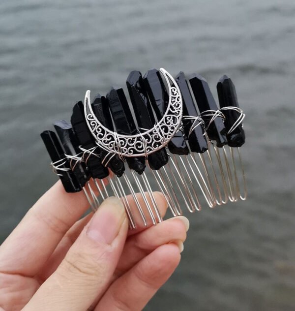 Wicca  Raw Natural Crystal Moon Mermaid Hair Comb Witchcraft Accessories Bridal Party Decoration Gift