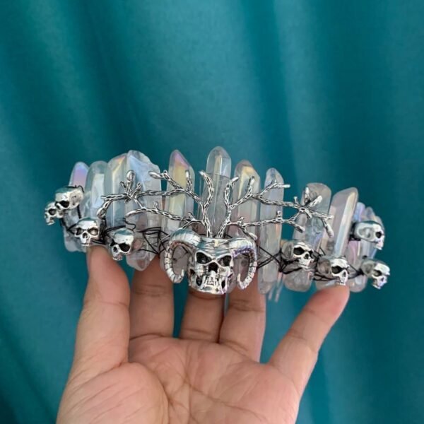 Wicca Jewelry skull beads Crown raw crystal hairband natural crystal photography props  party Halloween gifts