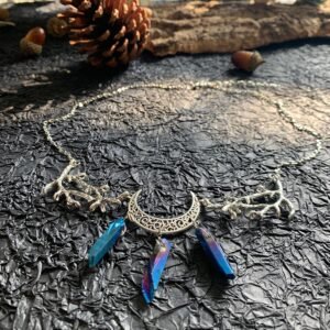 Wicca Raw Crystal Moon Necklace Vintage Handmade Witchcraft accessories Gothic Pagan Wedding Bride Princess Gift