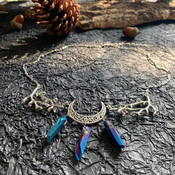 Wicca Raw Crystal Moon Necklace Vintage Handmade Witchcraft accessories Gothic Pagan Wedding Bride Princess Gift
