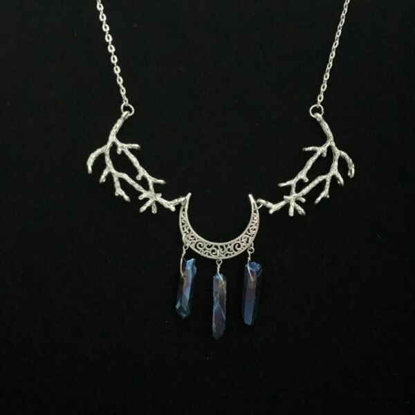 Wicca Raw Crystal Moon Necklace Vintage Handmade Witchcraft accessories Gothic Pagan Wedding Bride Princess Gift