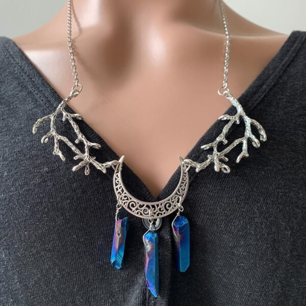 Wicca Raw Crystal Moon Necklace Vintage Handmade Witchcraft accessories Gothic Pagan Wedding Bride Princess Gift