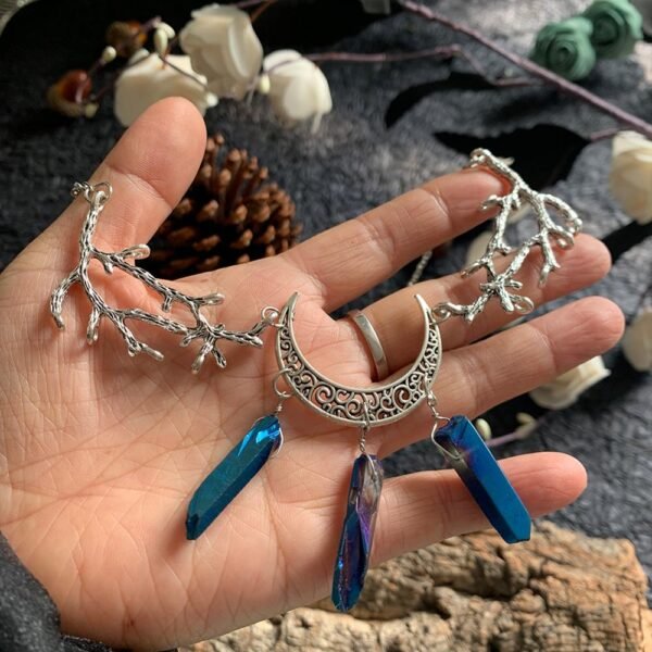 Wicca Raw Crystal Moon Necklace Vintage Handmade Witchcraft accessories Gothic Pagan Wedding Bride Princess Gift