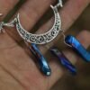 Wicca Raw Crystal Moon Necklace Vintage Handmade Witchcraft accessories Gothic Pagan Wedding Bride Princess Gift