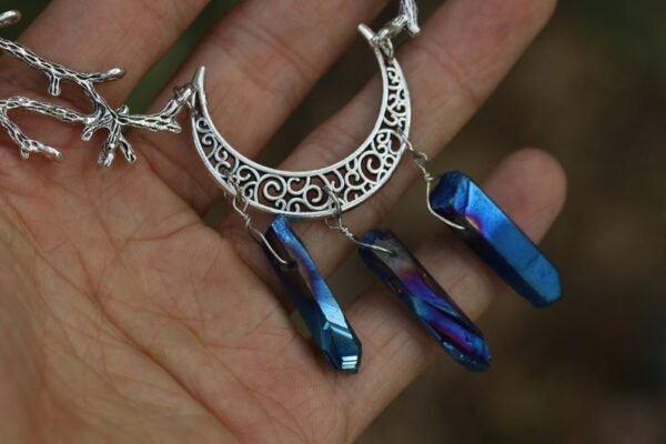 Wicca Raw Crystal Moon Necklace Vintage Handmade Witchcraft accessories Gothic Pagan Wedding Bride Princess Gift