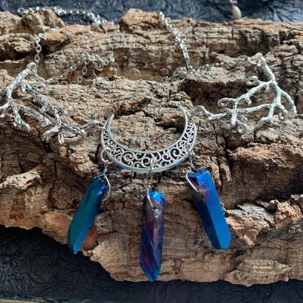 Wicca Raw Crystal Moon Necklace Vintage Handmade Witchcraft accessories Gothic Pagan Wedding Bride Princess Gift